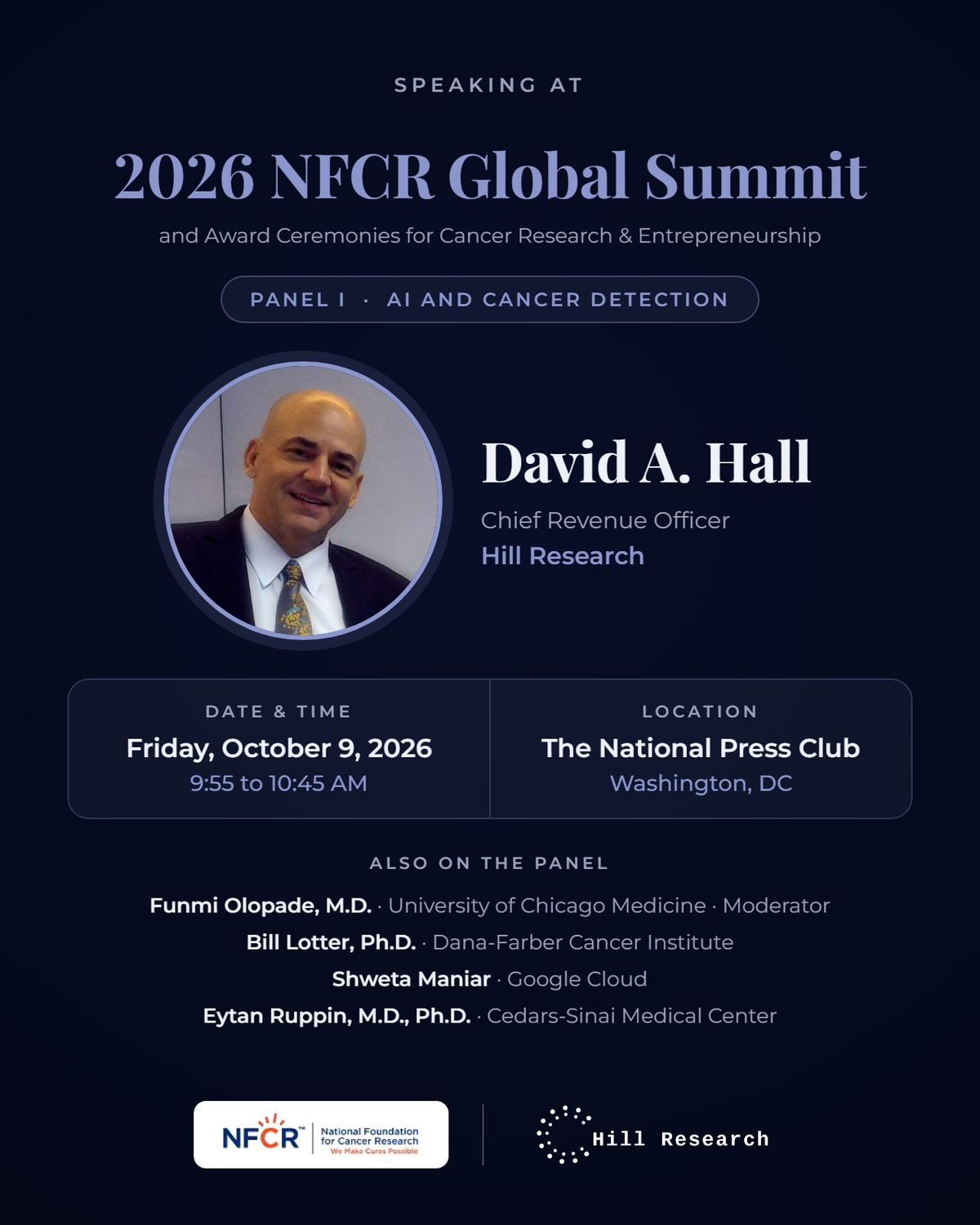 Hill Research's David A. Hall to Speak on AI and Cancer Detection at the 2026 NFCR Global Summit